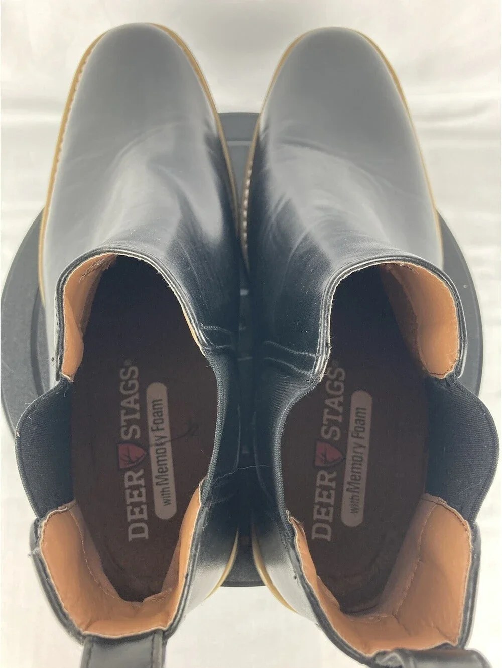 Men’s Size 10 Deer Stags Rockland Black Leather Chelsea Ankle Boots Memory Foam